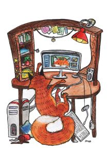Silly Fox by the desk