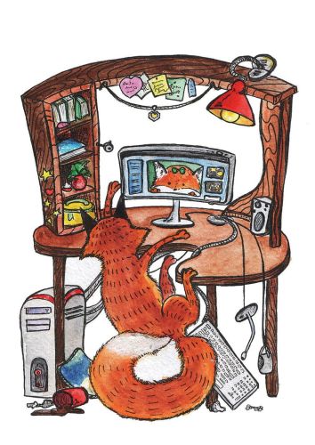 Silly Fox by the desk