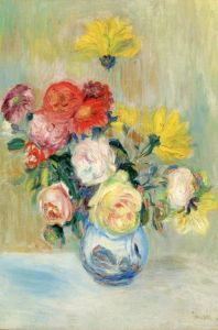 Renoir Auguste - Vase de roses et dahlias
