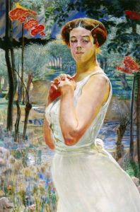 Malczewski Jacek - Portret kobiety na tle gaju jarzębinowego