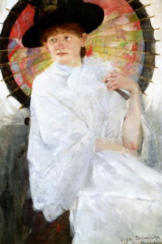 Boznańska Olga - Portret młodej kobiety z czerwoną parasolką