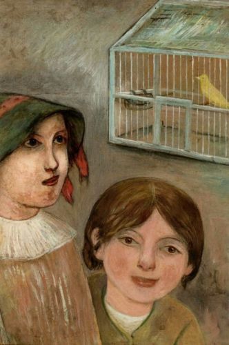 Makowski Tadeusz - Dwie dziewczynki pod klatką z kanarkiem