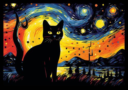 Starry Night Black Cat