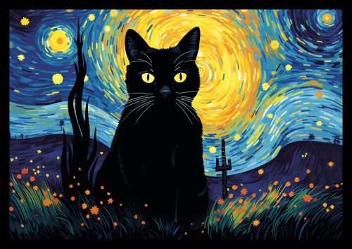 Starry Night Black Cat