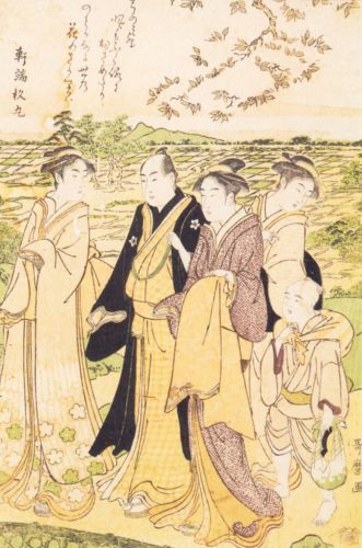 Utamaro Kitagawa - Kobiety z mężczyzną i chłopcem na spacerze
