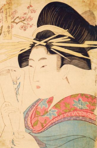 Utamaro Kitagawa - Portret oiran ze zwojem malowidła