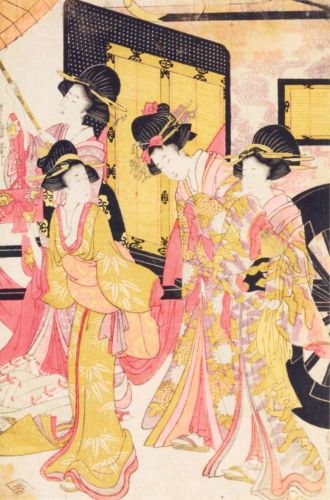 Utamaro Kitagawa - Cztery kobiety przed karetą